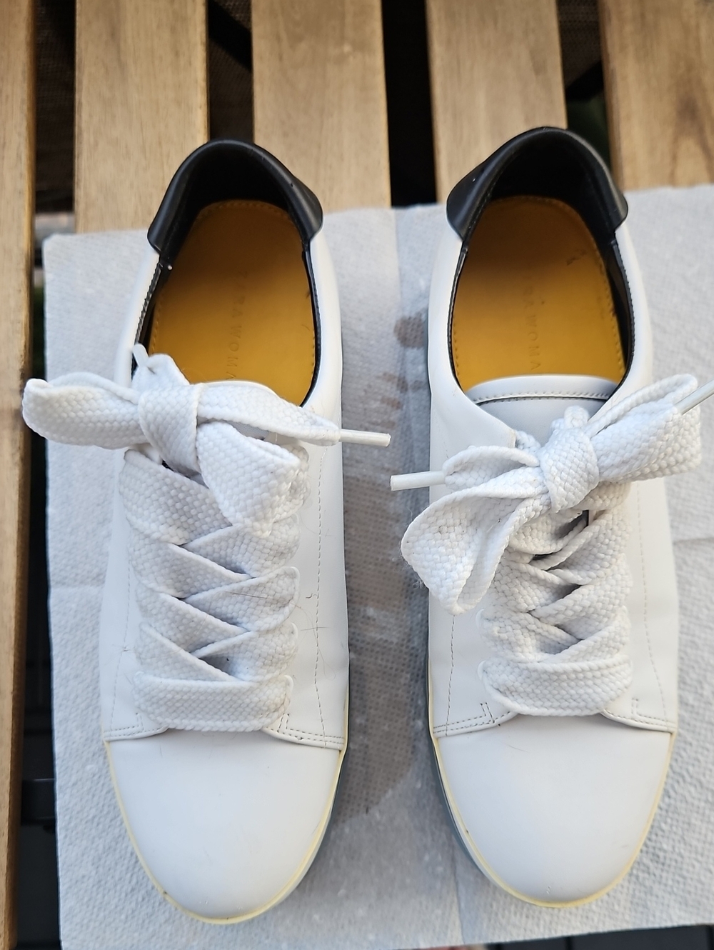 Zara platform sneakers White Leather with Black Accent Light Blue Sole